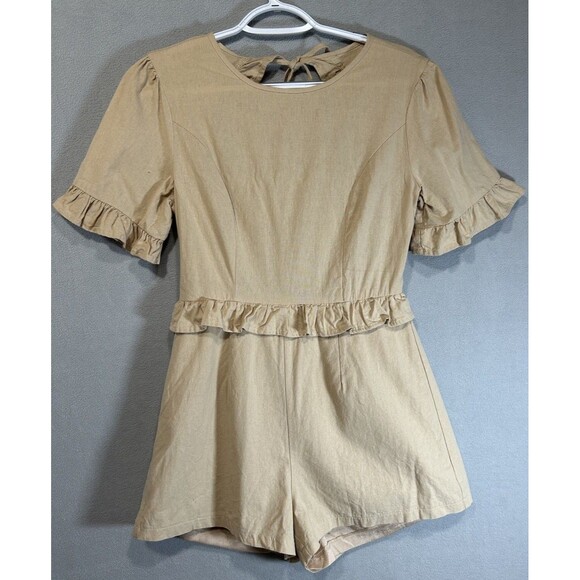 Nasty Gal Backless Romper Womens Size 6 We’ll Back It Ruffle Brown Boho Beachy - Picture 4 of 10